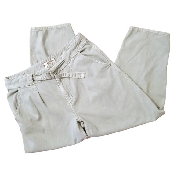 Free People We The Free Sadie Jeans Paper Bag Belted Waist Tapered Leg Sage 30 - Picture 1 of 13